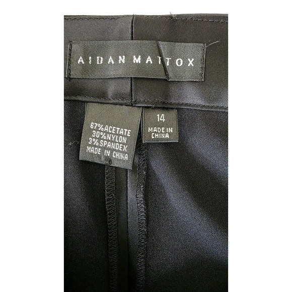 Aidan Mattox Black Satin Dress Pants Straight Slightly Tapered Leg Size 14 - Picture 7 of 9